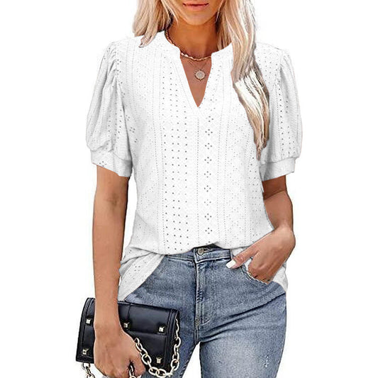 Summer Hollow Puff Sleeve Top