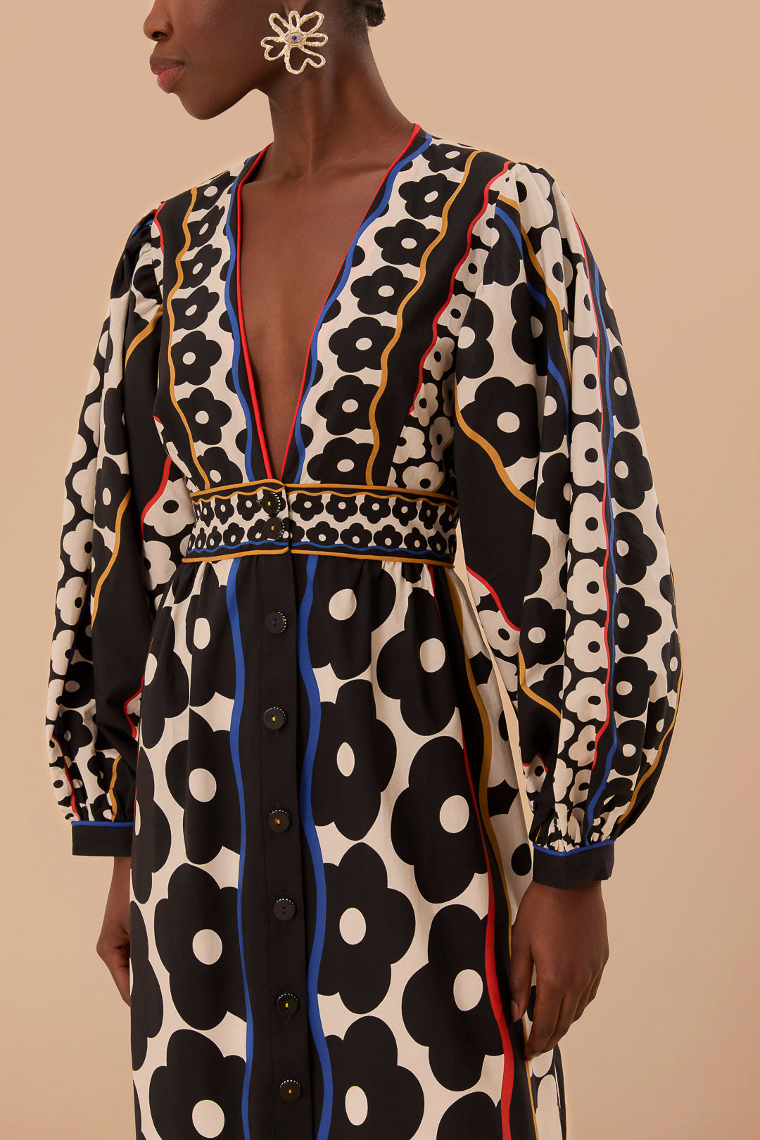 Black Daisy Plunging Neck Dress