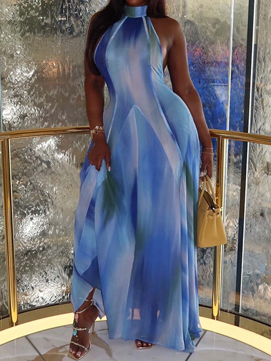 Elegant Gradient Print Sleeveless Dress