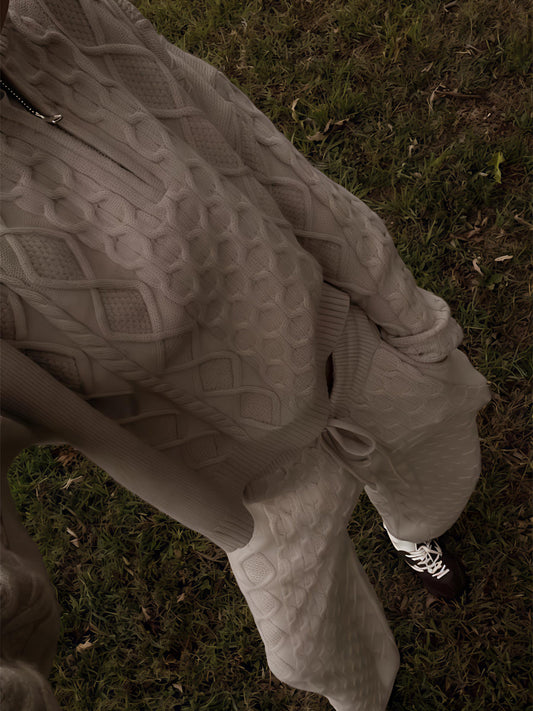 Half-zip Neck Cable Knit Sweater Two Pieces Set