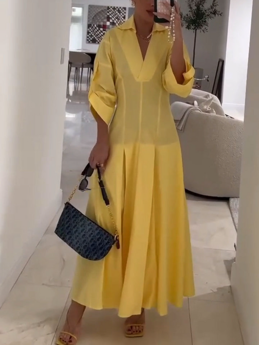 Long Sleeve Waistline Cotton Dress