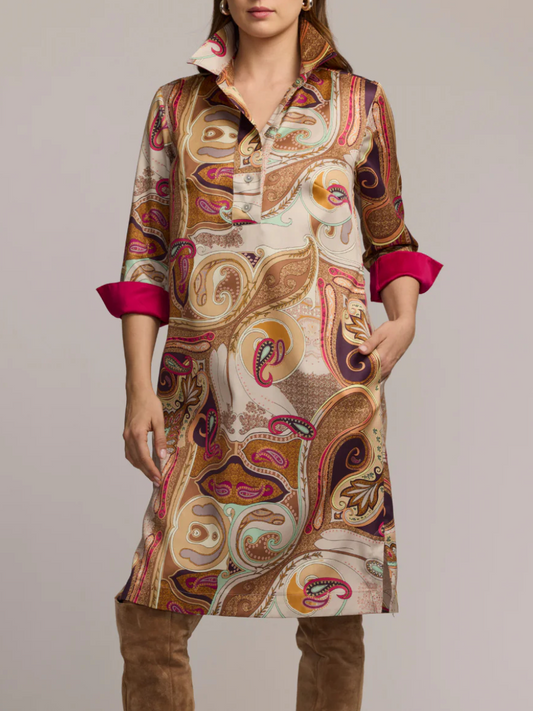 Long Sleeve Scarf Print Dress