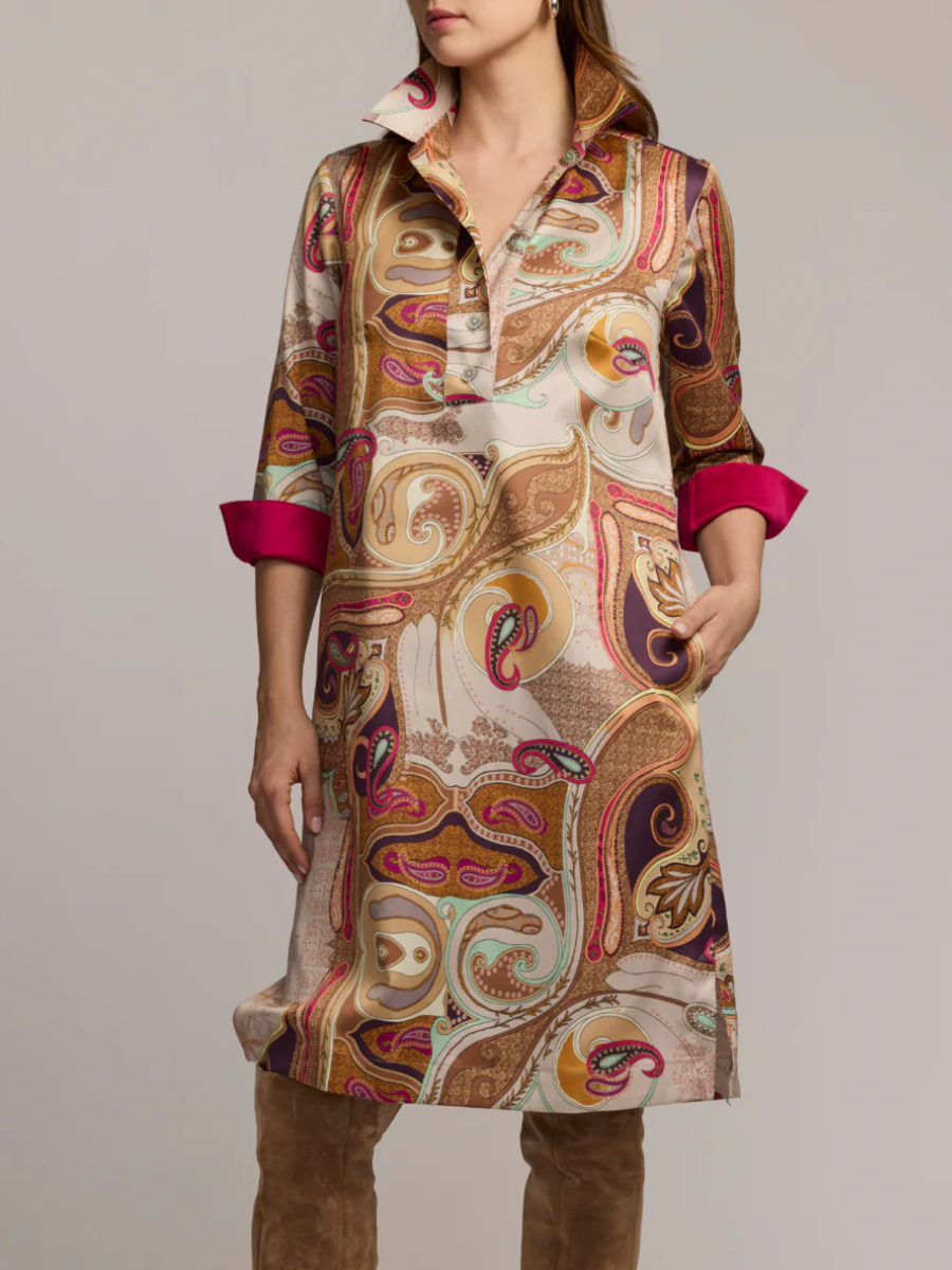 Long Sleeve Scarf Print Dress