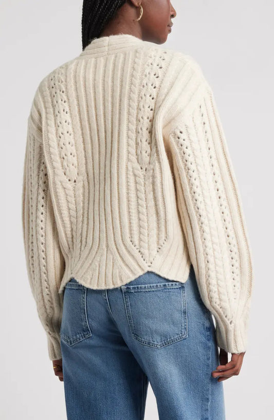 Chevron Hem Cable Cardigan