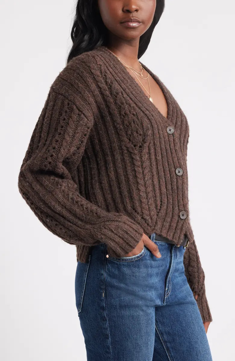 Chevron Hem Cable Cardigan