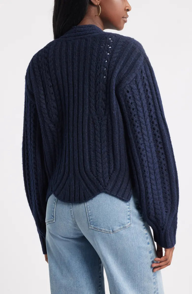 Chevron Hem Cable Cardigan