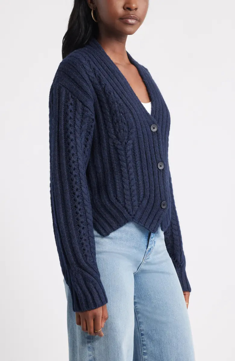 Chevron Hem Cable Cardigan
