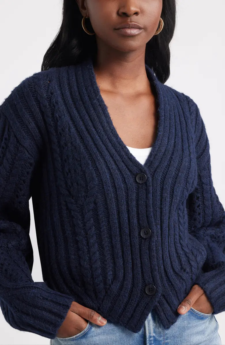 Chevron Hem Cable Cardigan