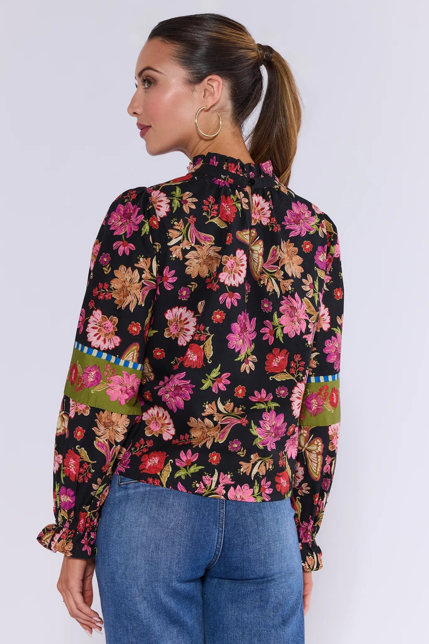 Floral Print Mock Neckline Top