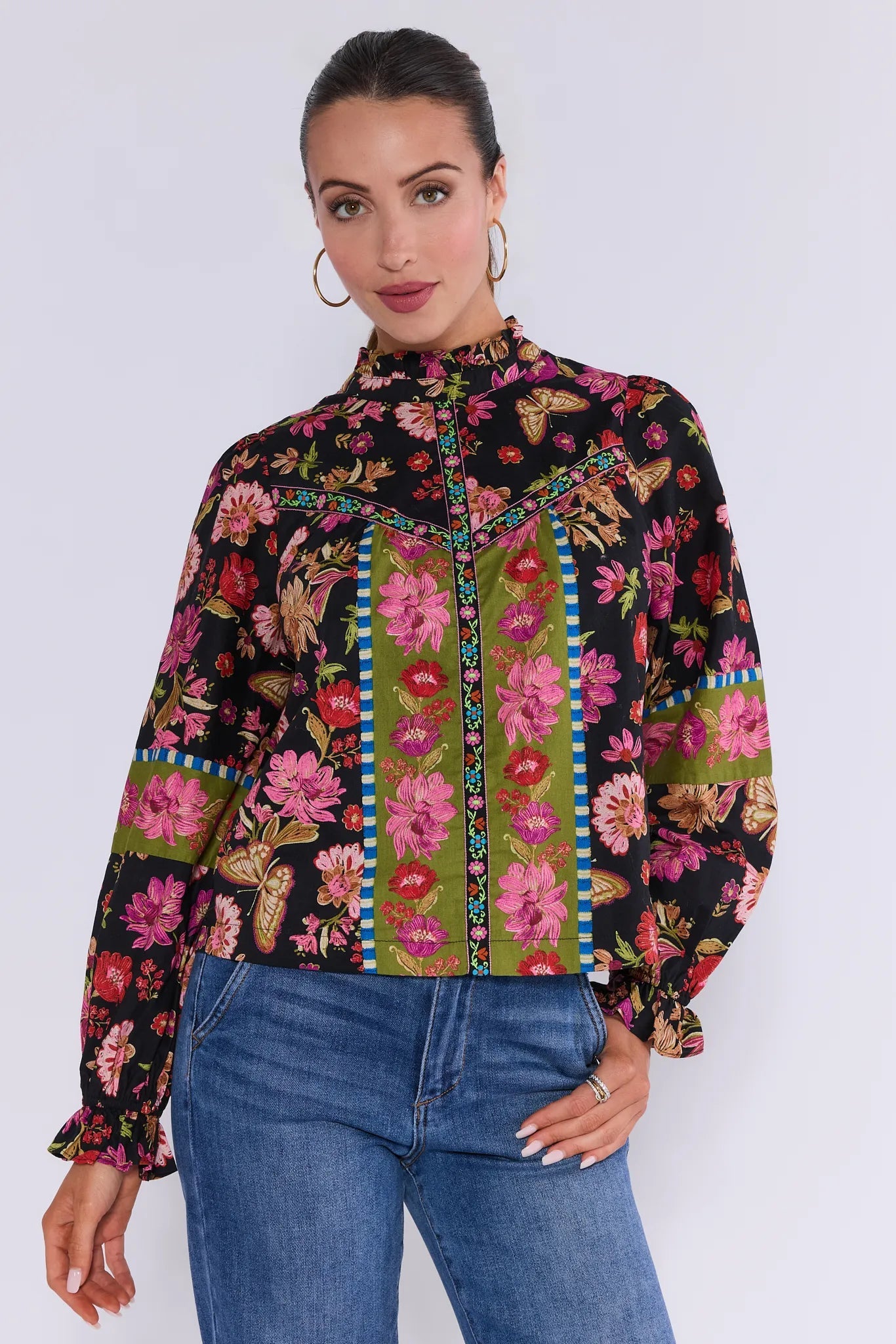 Floral Print Mock Neckline Top