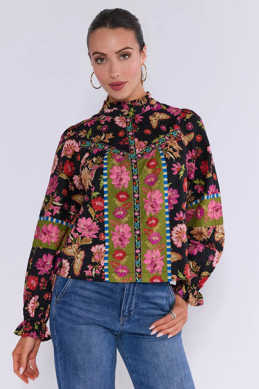 Floral Print Mock Neckline Top