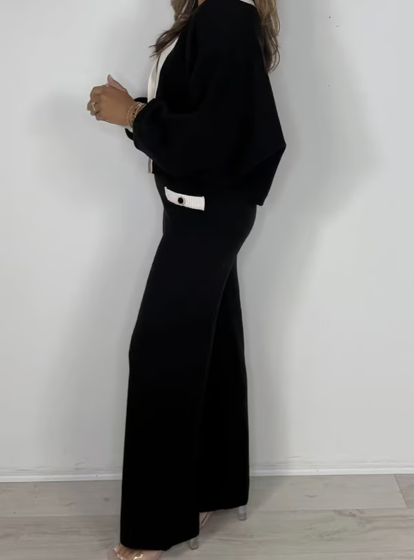 Women's Puff Sleeve V-Neck Top ＆ Pants 2-Piece Set