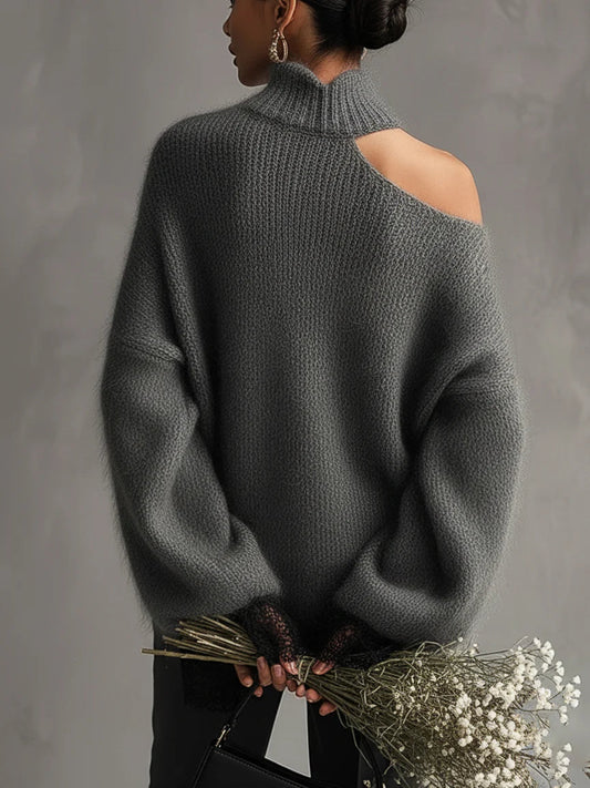 Mohair Knit Sweater With Lace Cuffs