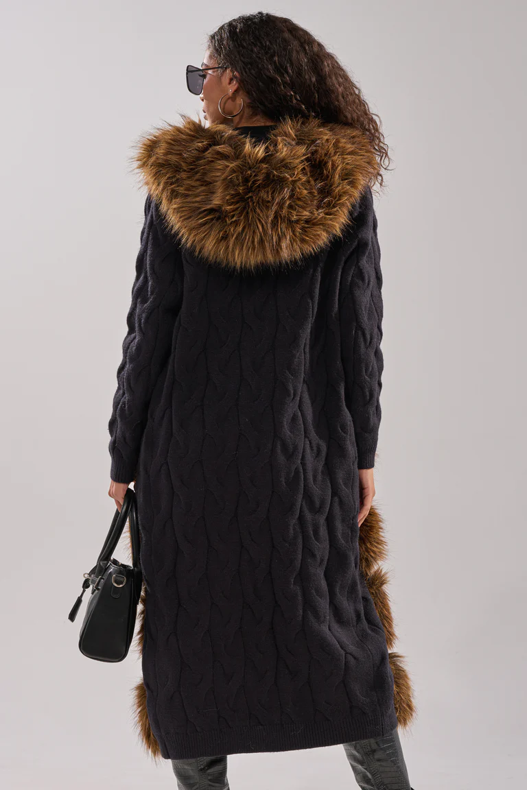 Warm Long Cardigan Coat With Fur