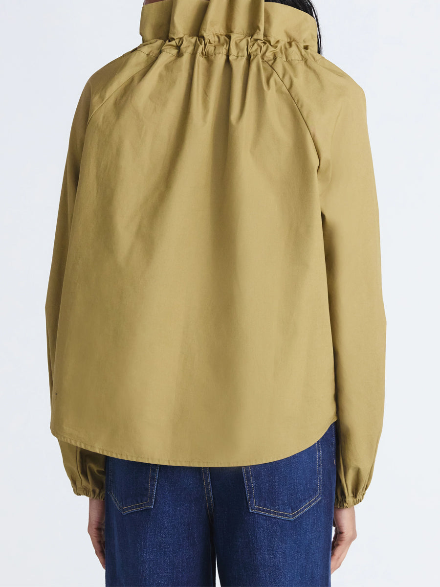 Ruffled Neck Adjustable Bow Balloon Sleeves Blouse