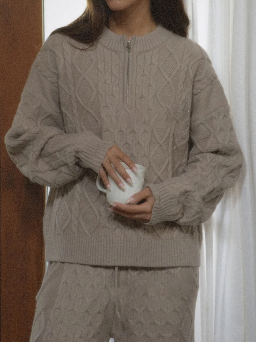 Half-zip Neck Cable Knit Sweater Two Pieces Set