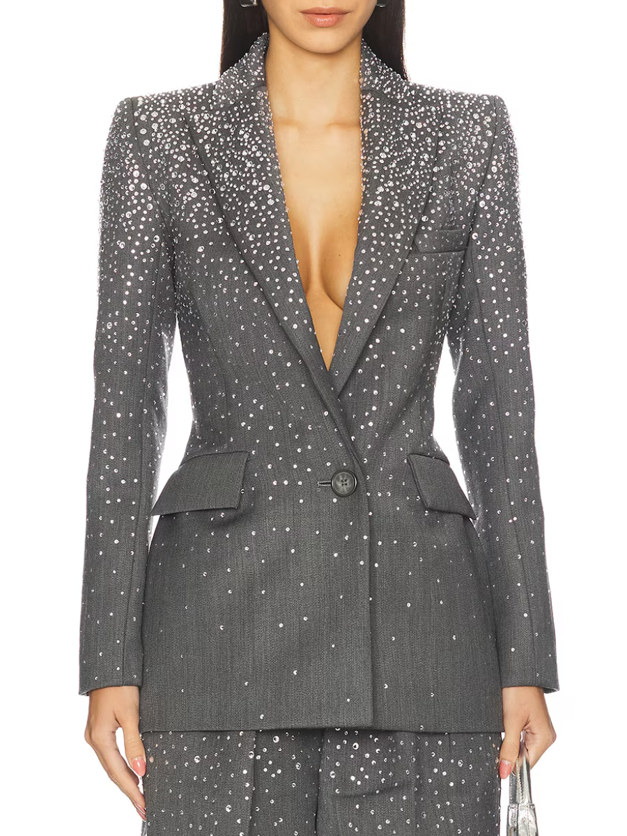Crystal Embellished Fitted Blazer & Trousers