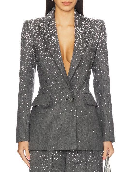 Crystal Embellished Fitted Blazer & Trousers
