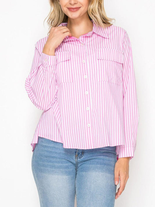 Pink Striped Shirt Top
