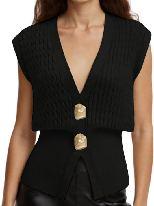 Knit Sweater Sleeveless V Neck Cardigans