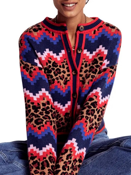 Mixed Print Jacquard Cardigan