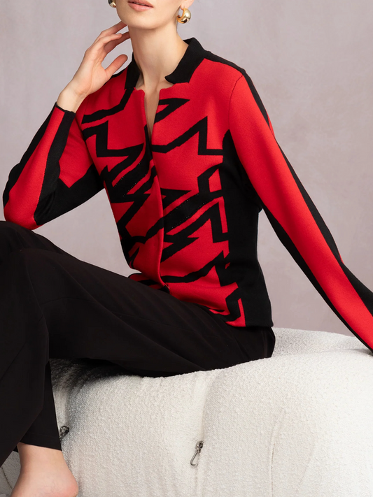 Black & Red Star Pattern Knitted Jacket