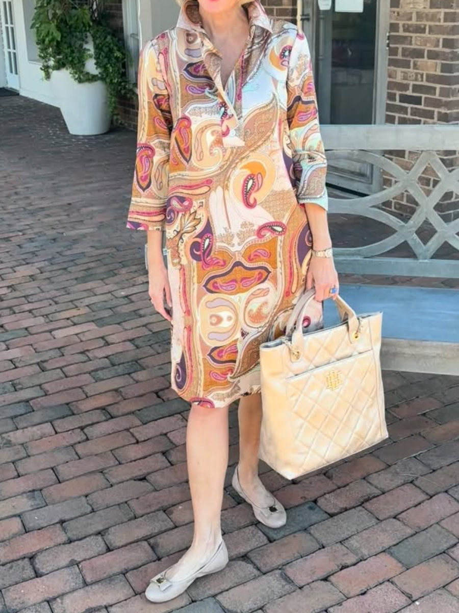 Long Sleeve Scarf Print Dress