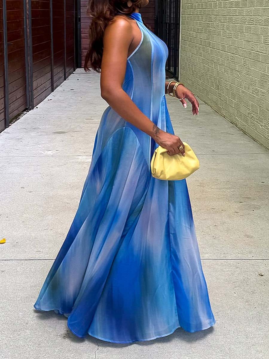 Elegant Gradient Print Sleeveless Dress