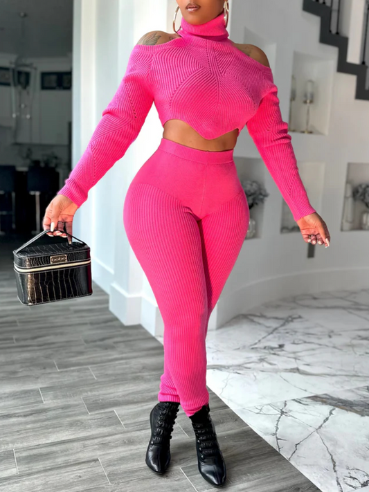 Shoulder Cut Out Stretch Pants Set