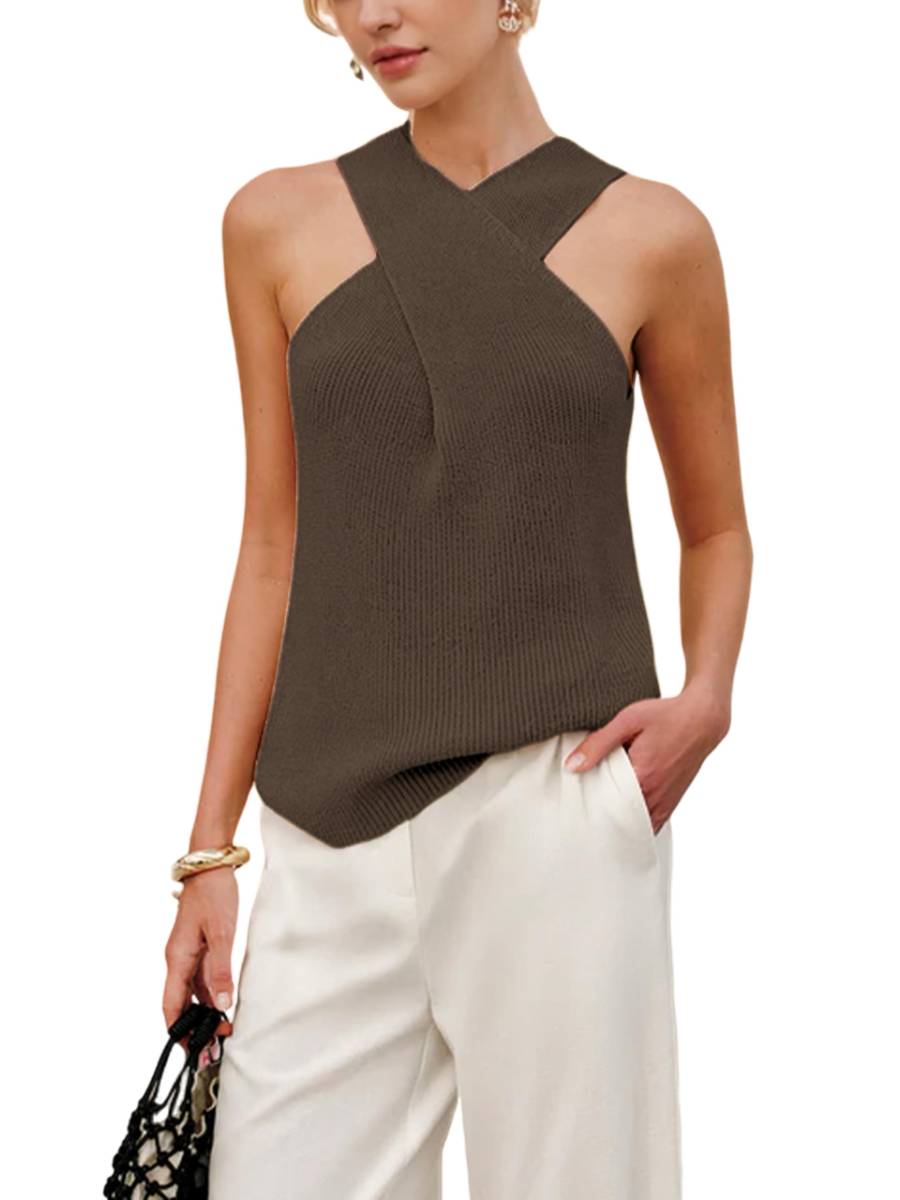 Collar Tank Knit Sleeveless Top