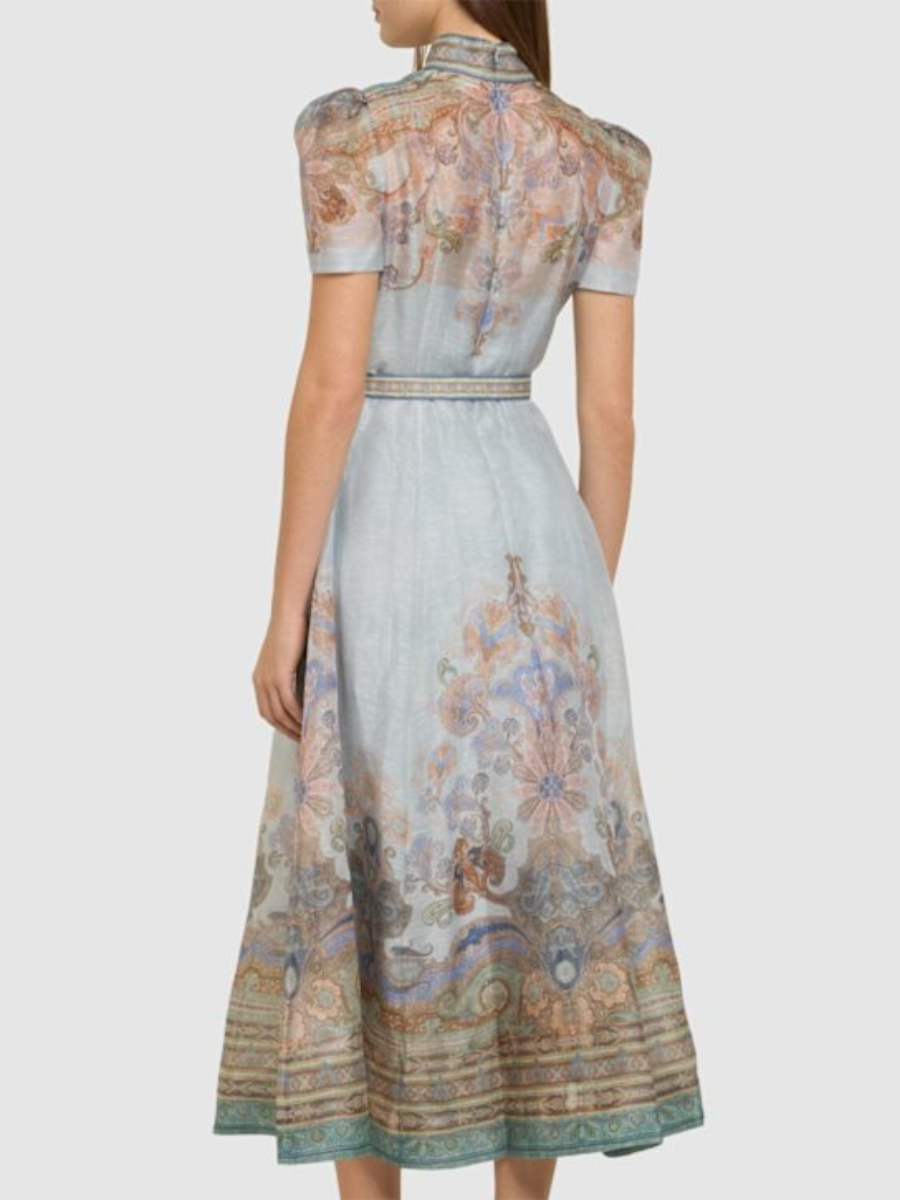 Linen and Silk Organza Midi Dress