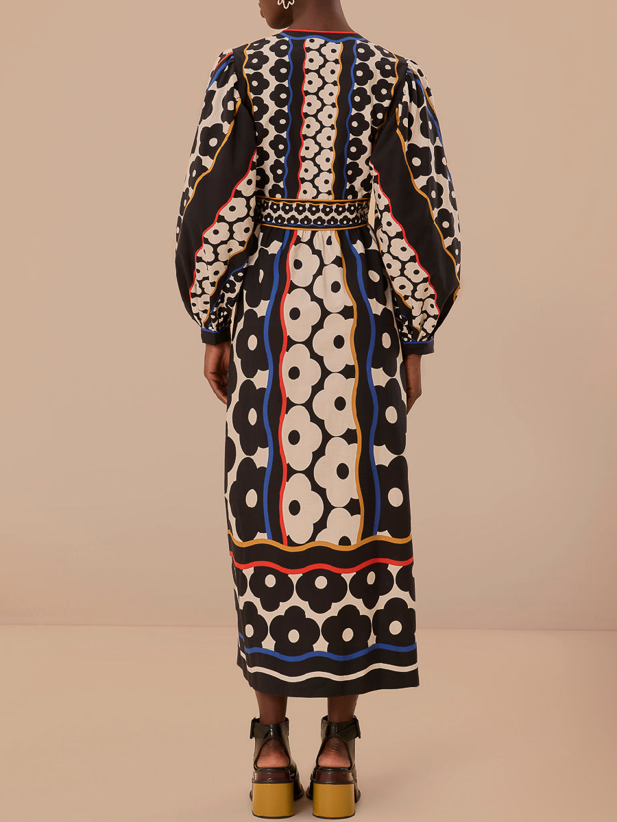 Black Daisy Plunging Neck Dress