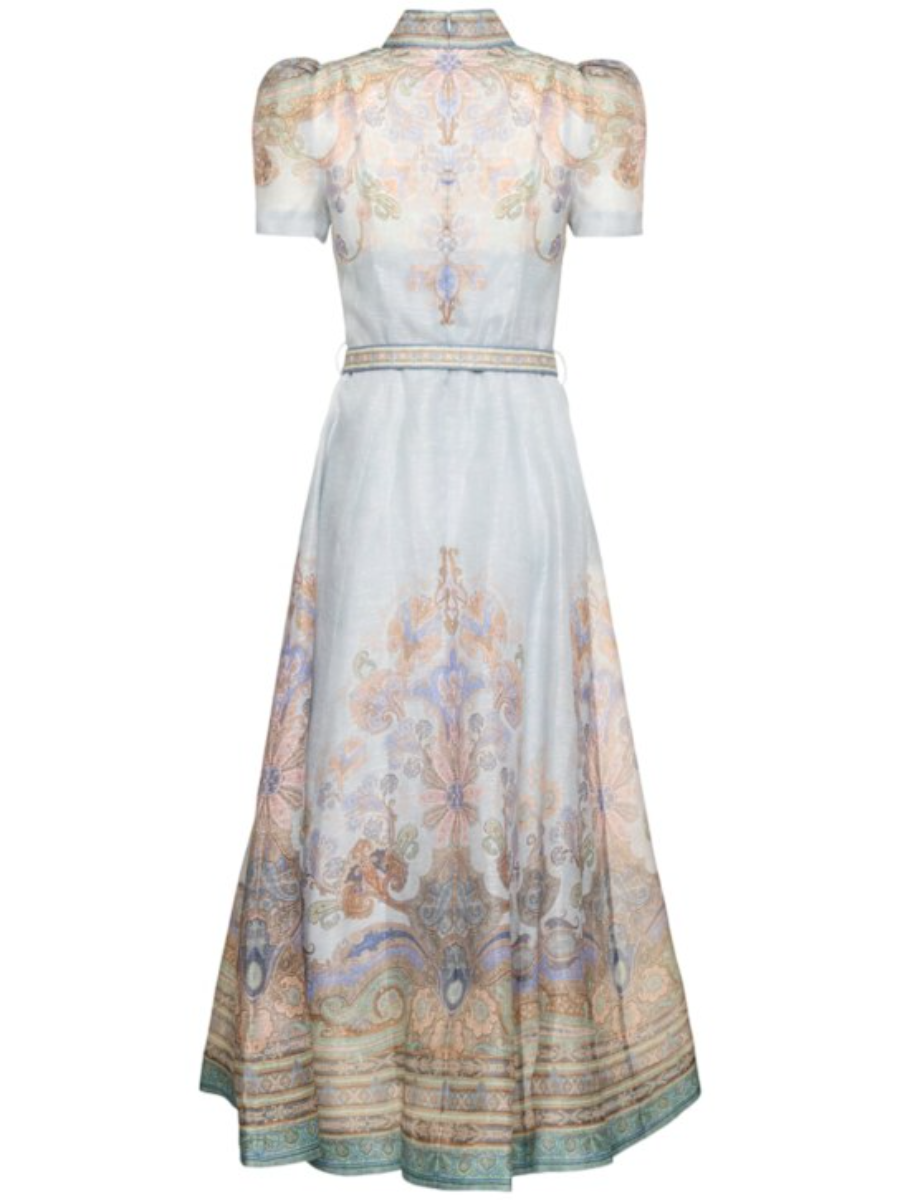 Linen and Silk Organza Midi Dress