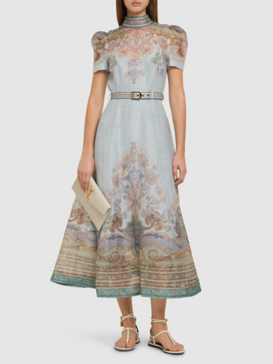 Linen and Silk Organza Midi Dress