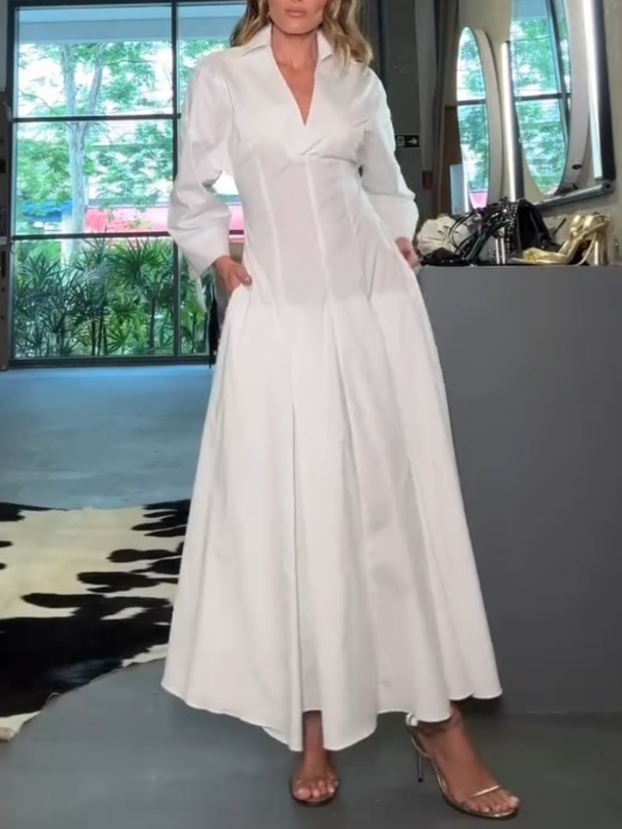 Long Sleeve Waistline Cotton Dress