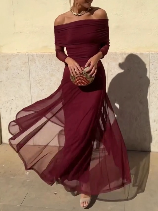 Elegant Mesh One-shoulder Dress