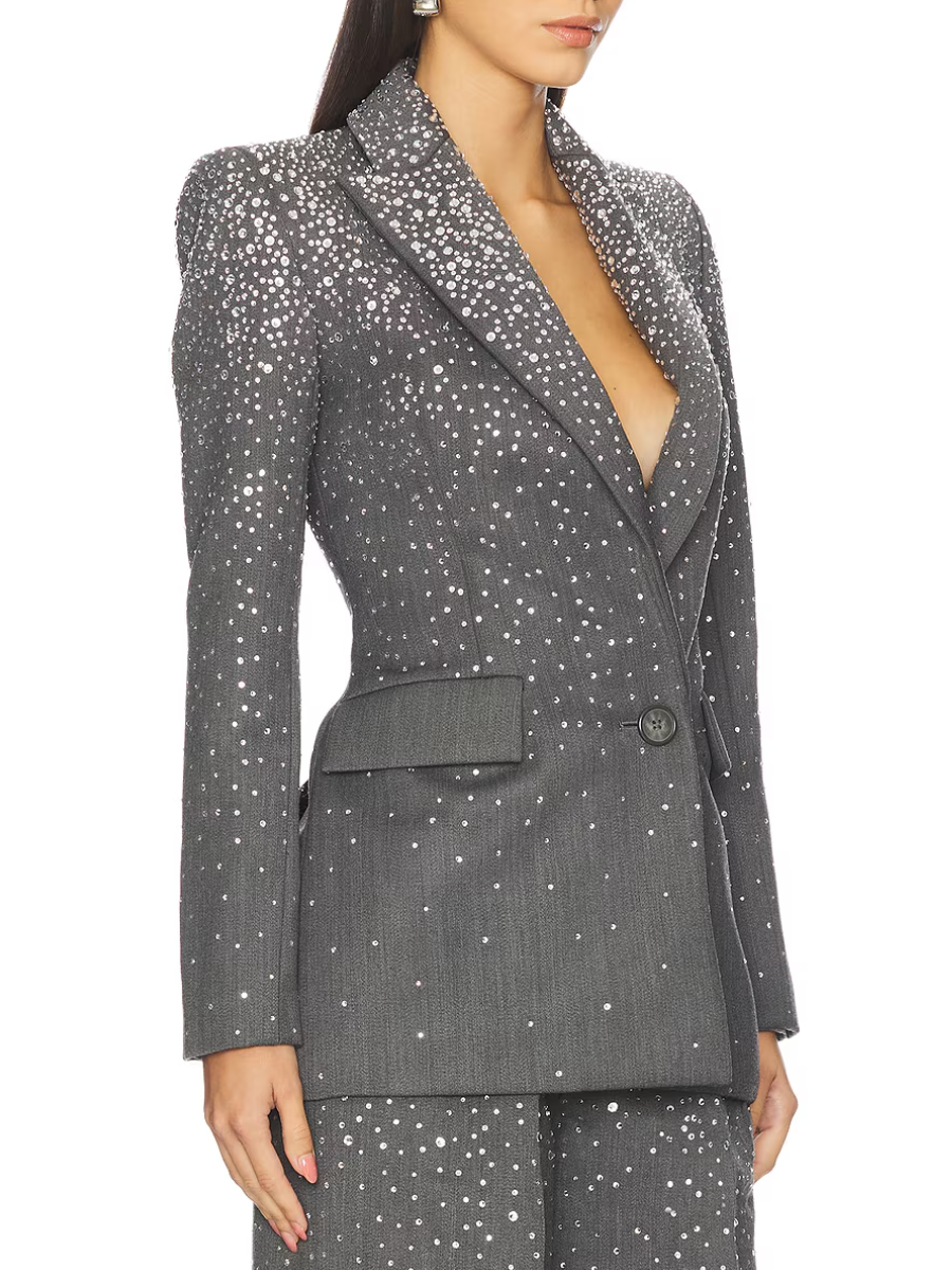 Crystal Embellished Fitted Blazer & Trousers