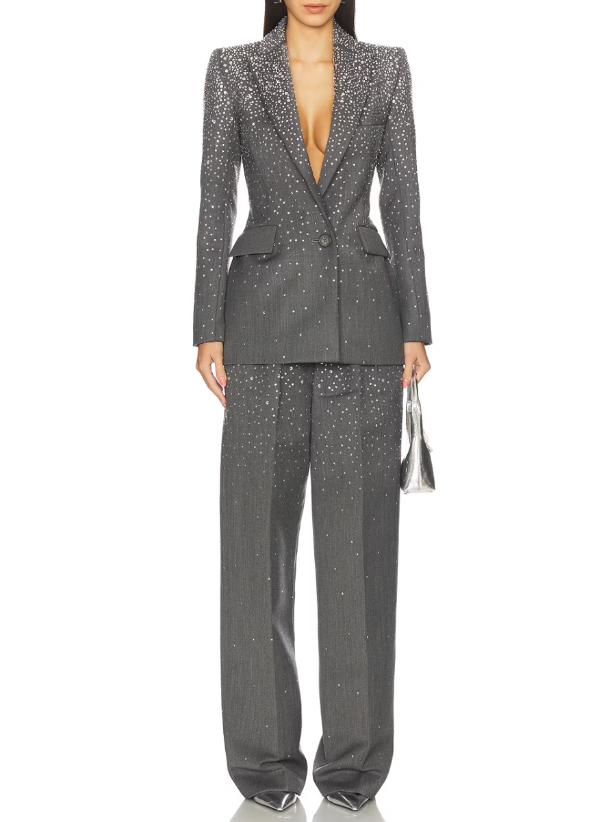 Crystal Embellished Fitted Blazer & Trousers