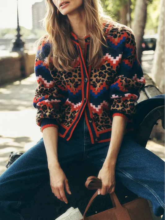Mixed Print Jacquard Cardigan
