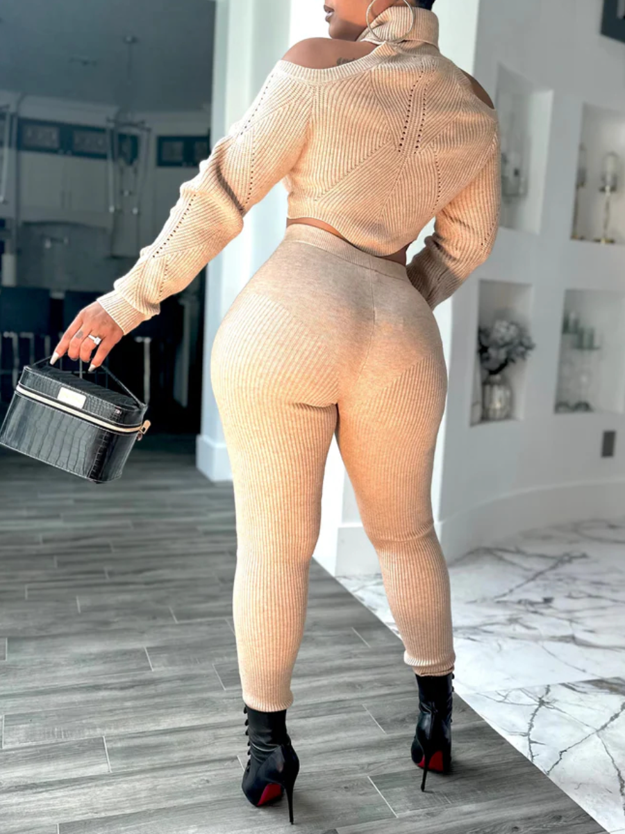 Shoulder Cut Out Stretch Pants Set