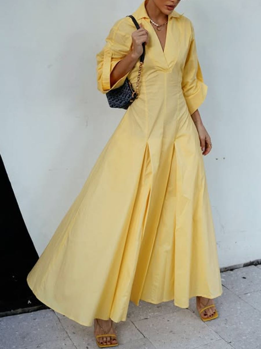 Long Sleeve Waistline Cotton Dress