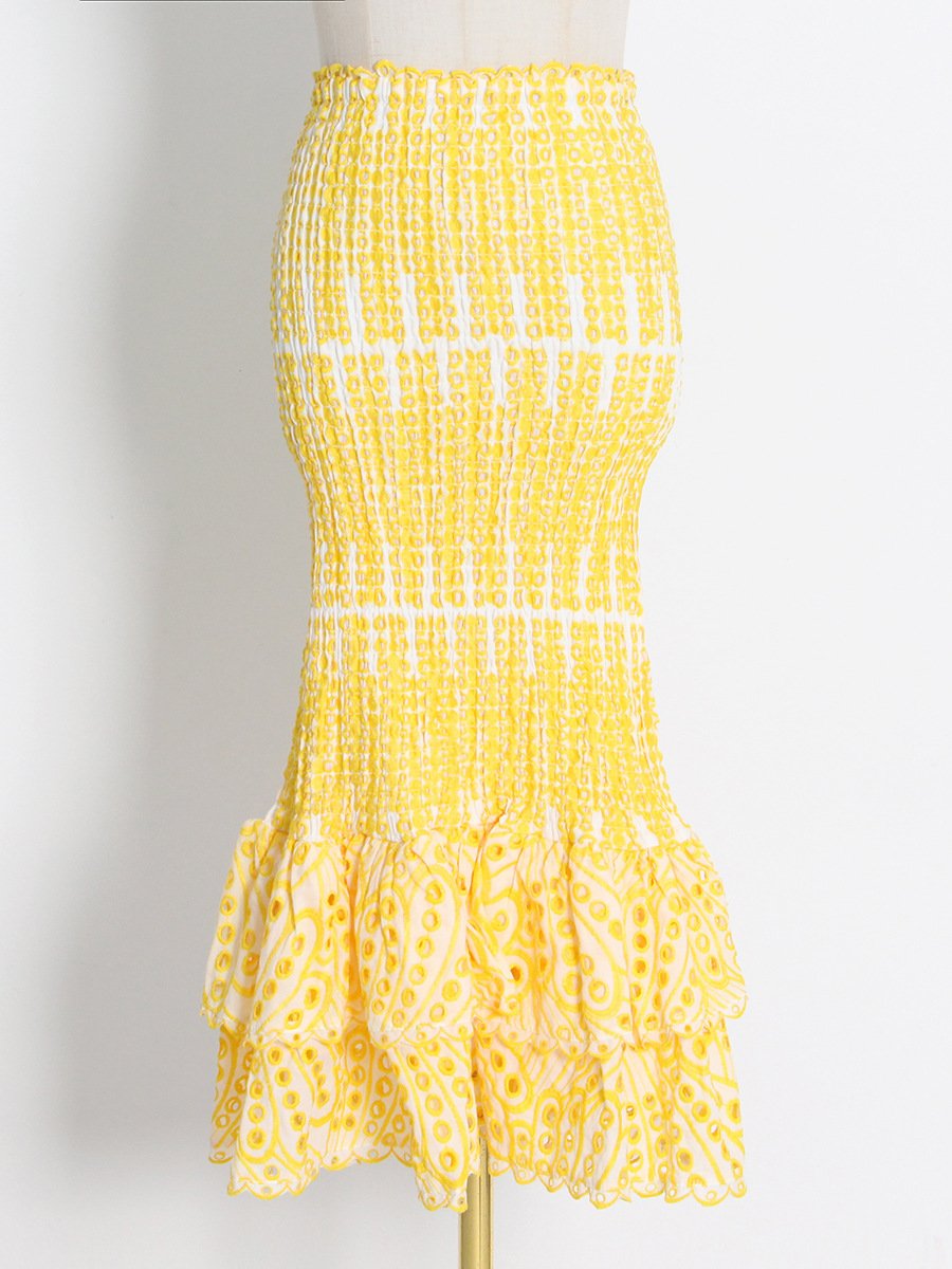 Embroidered shirt fishtail skirt set