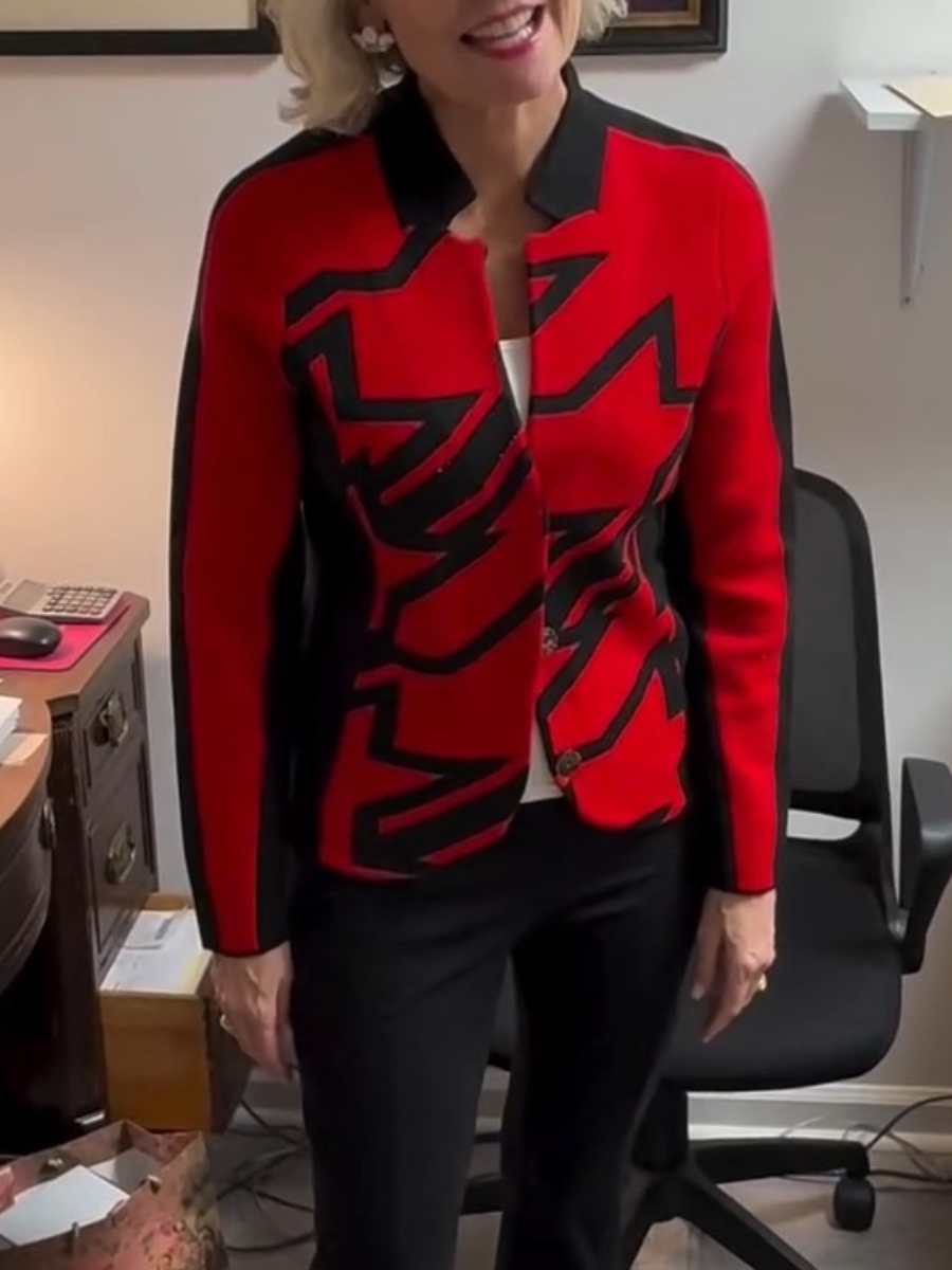 Black & Red Star Pattern Knitted Jacket